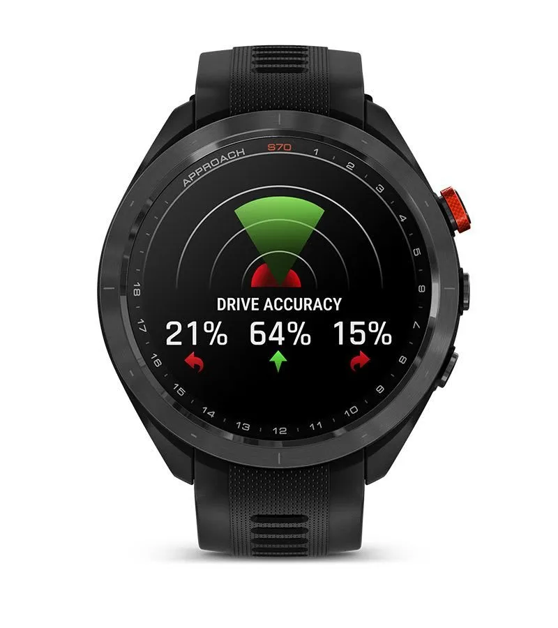 Garmin Approach S70 47 mm Black/Red — Melns/sarkans keramikas ietvars ar melnu silikona siksniņu